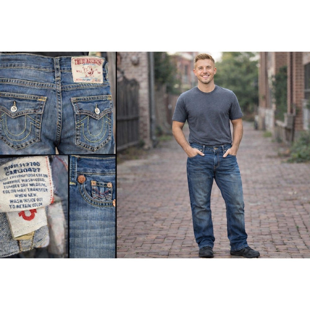 True Religion Billy Super T Mens Jeans 42 Seat 33 Thick Stitch World Tour USA
